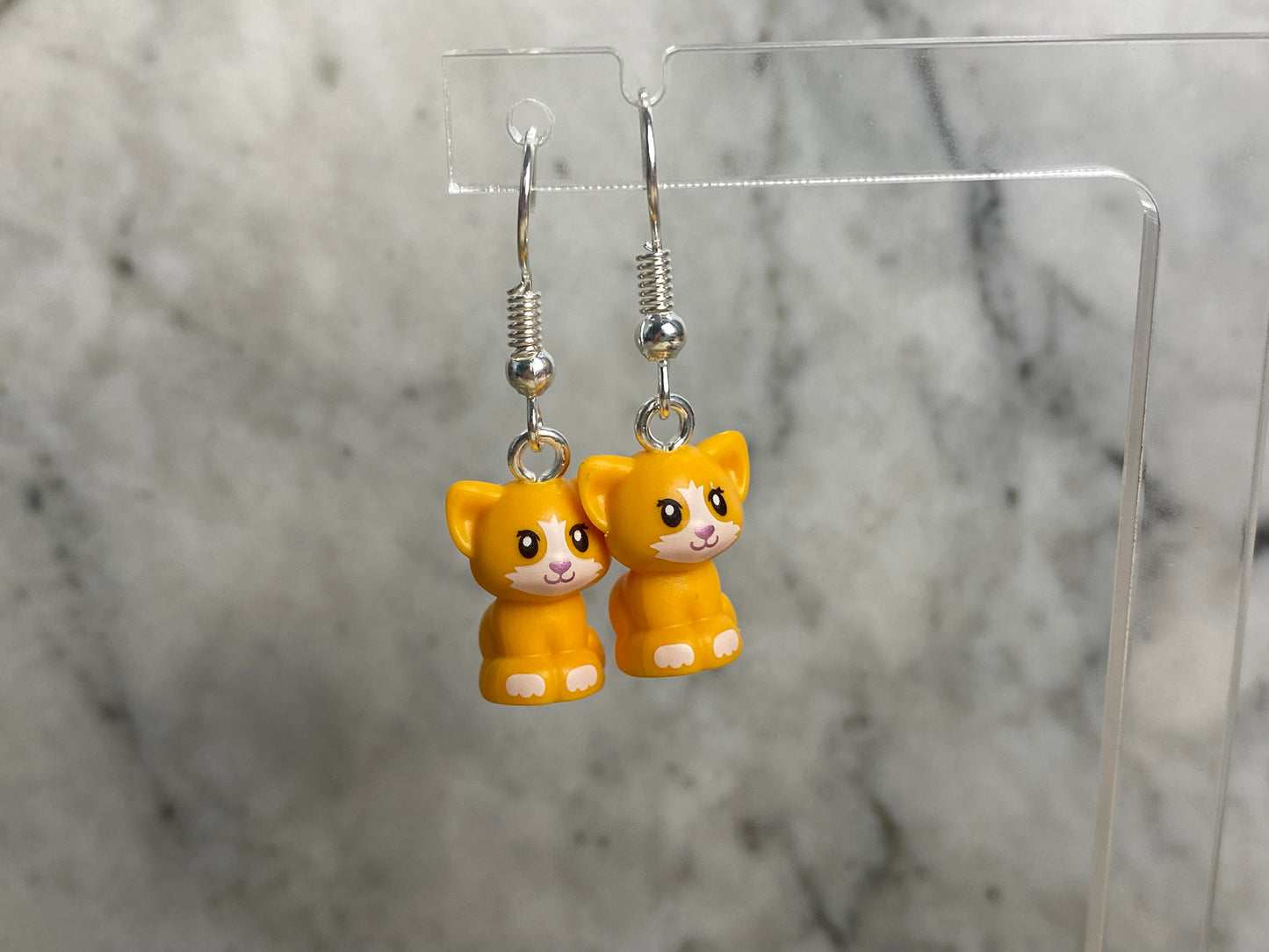 Handmade Brick Sitting Cat Drop Earrings