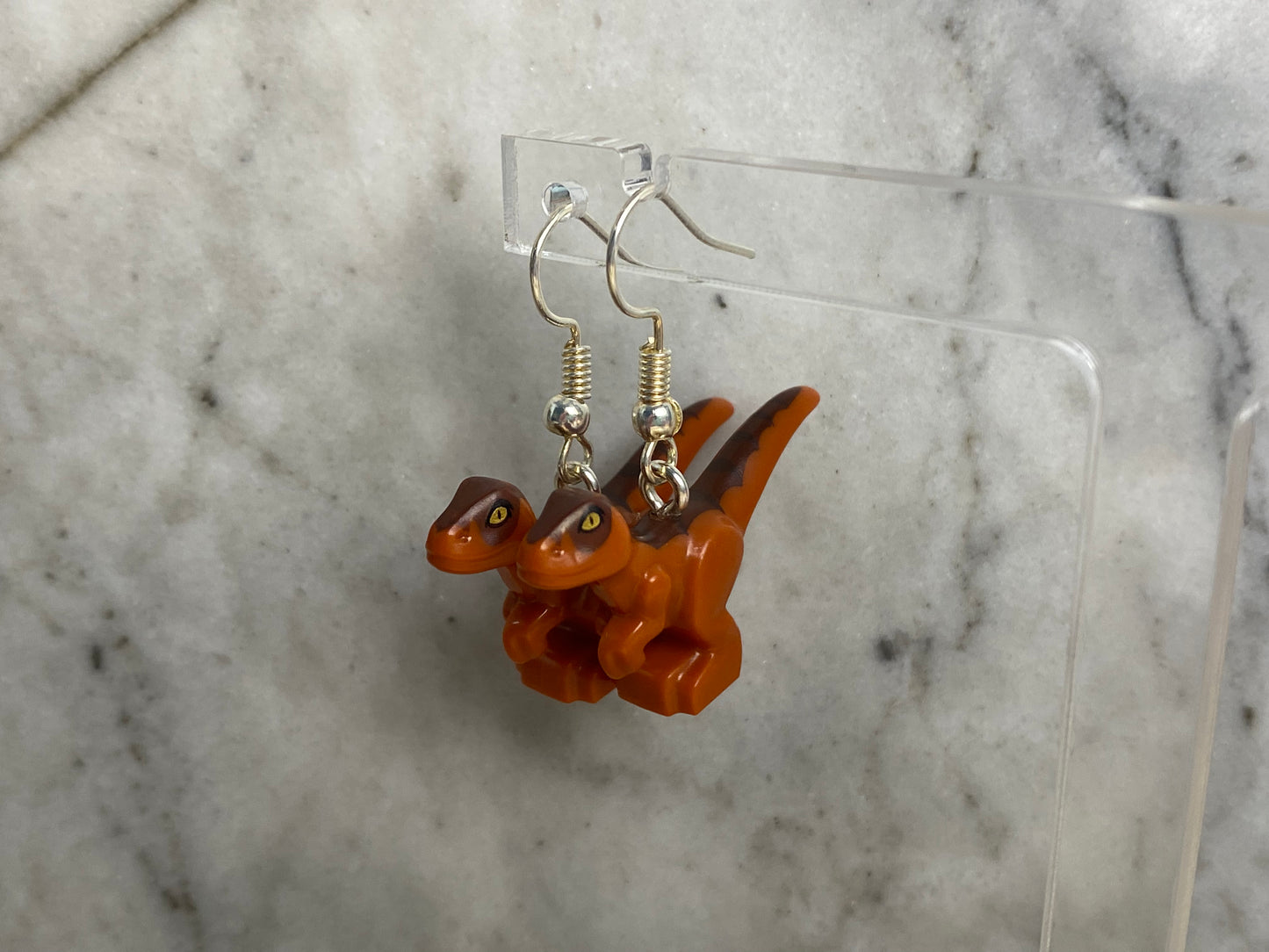 Handmade Brick Dinosaur Drop Earrings