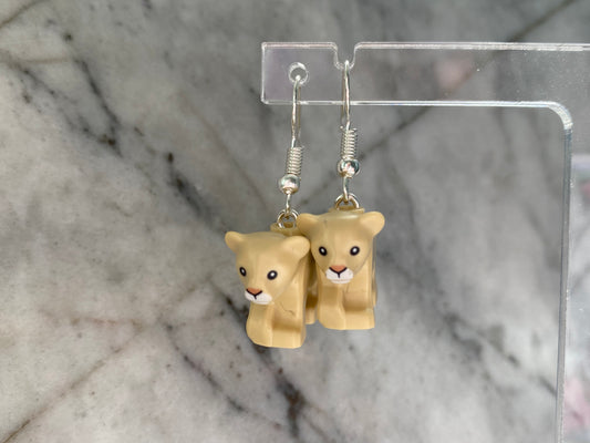 Handmade Brick Lion Cub Drop Earrings
