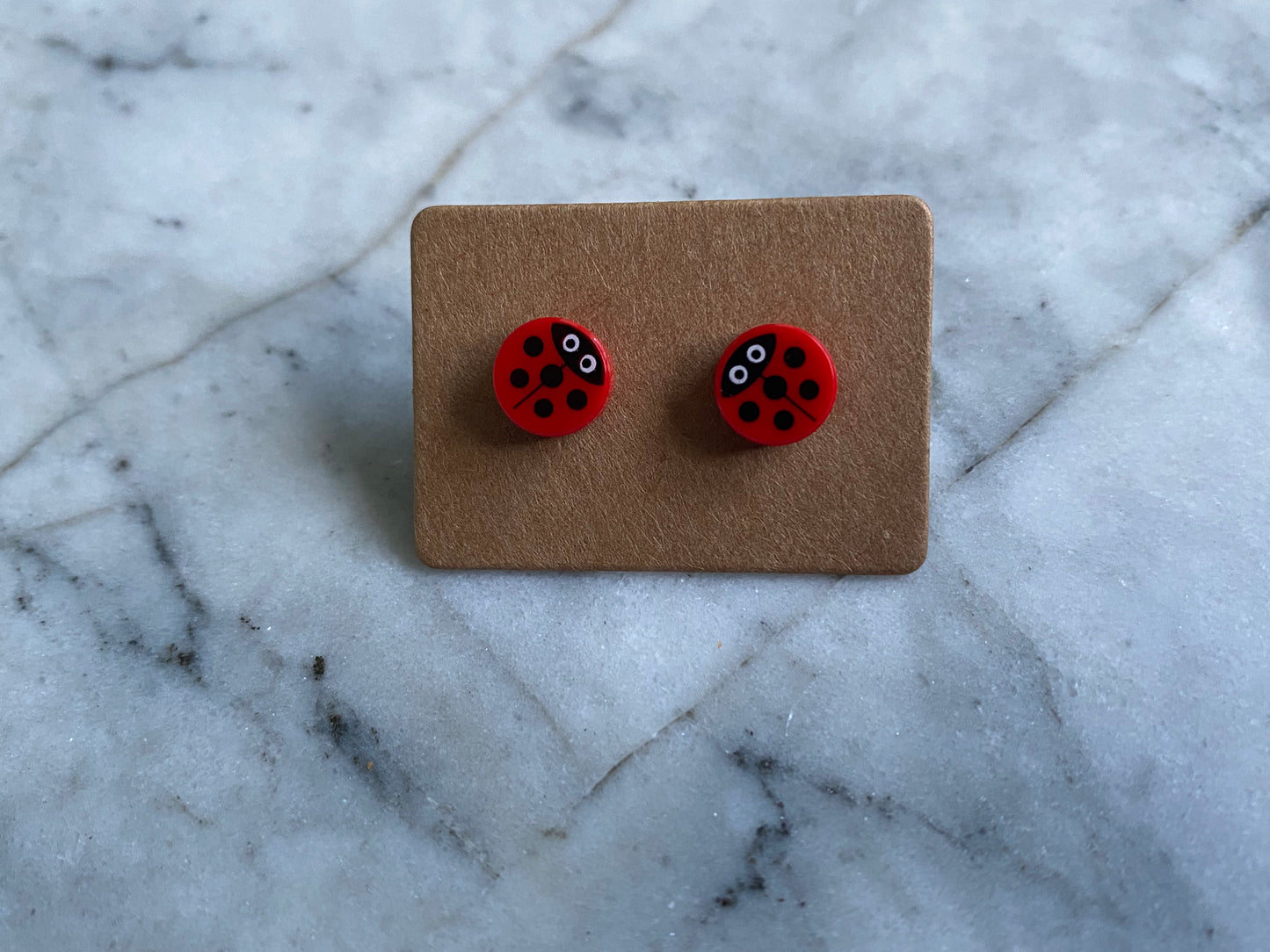 Handmade Ladybird Brick Stud Earrings