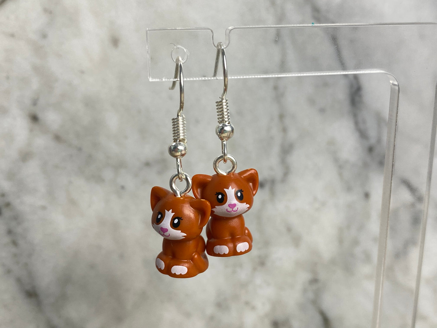 Handmade Brick Sitting Cat Drop Earrings