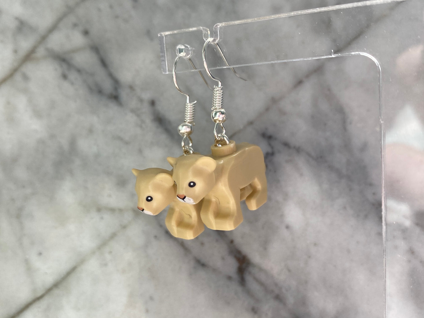 Handmade Brick Lion Cub Drop Earrings