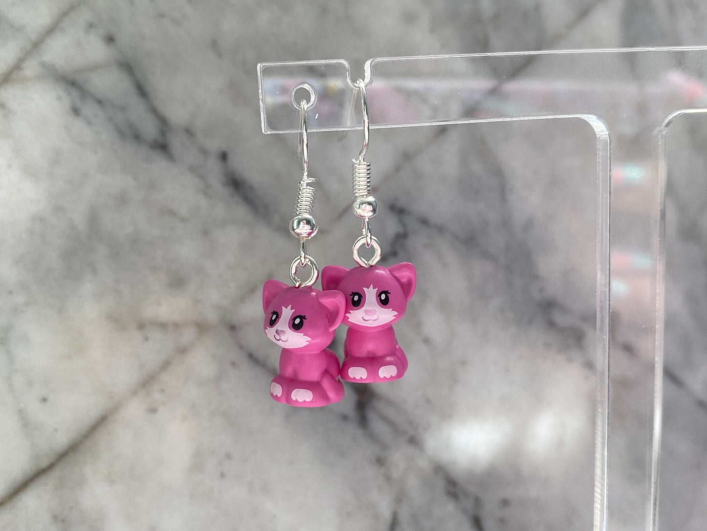 Handmade Brick Sitting Cat Drop Earrings