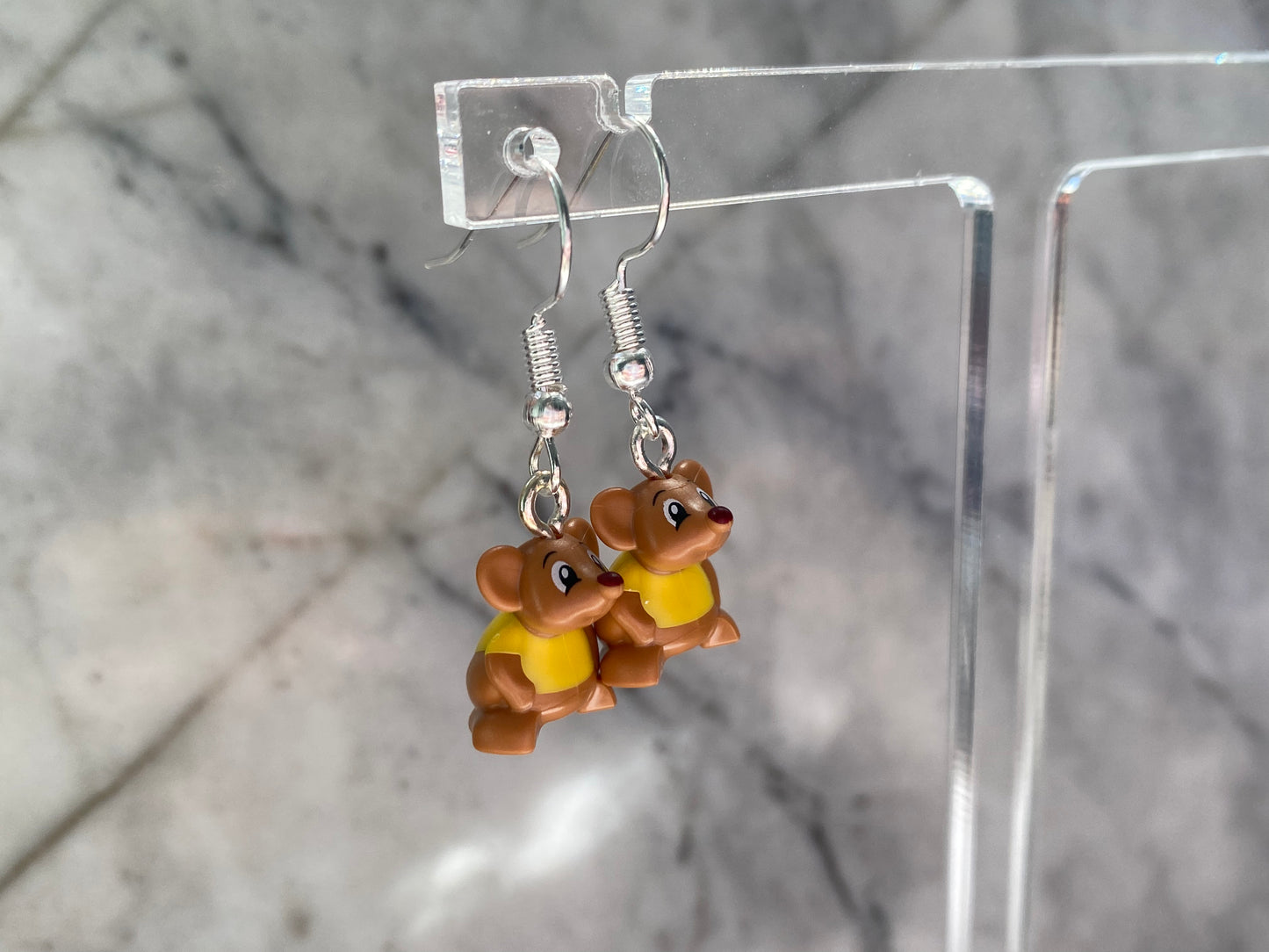 Handmade Brick Gus the Mouse Drop Earrings