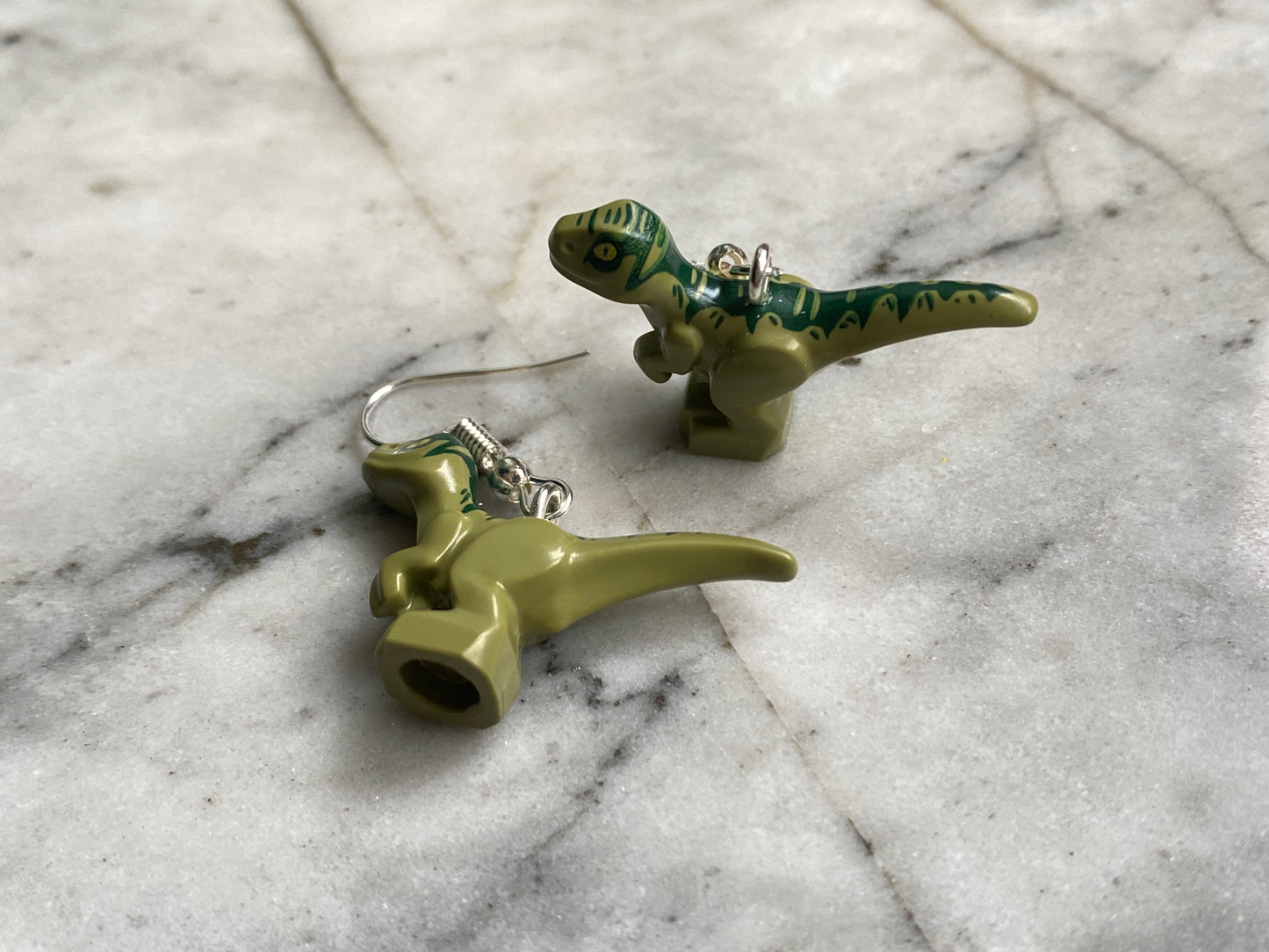 Handmade Brick Dinosaur Drop Earrings