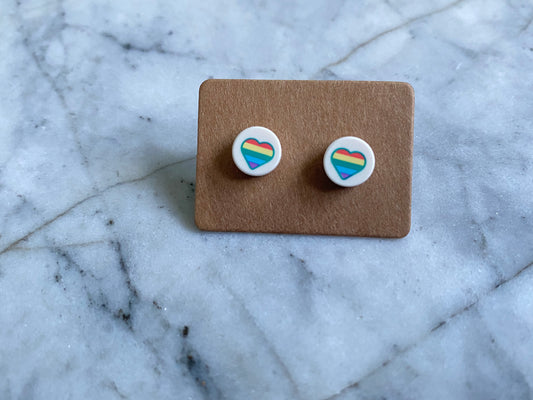 Handmade Rainbow Heart Brick Stud Earrings