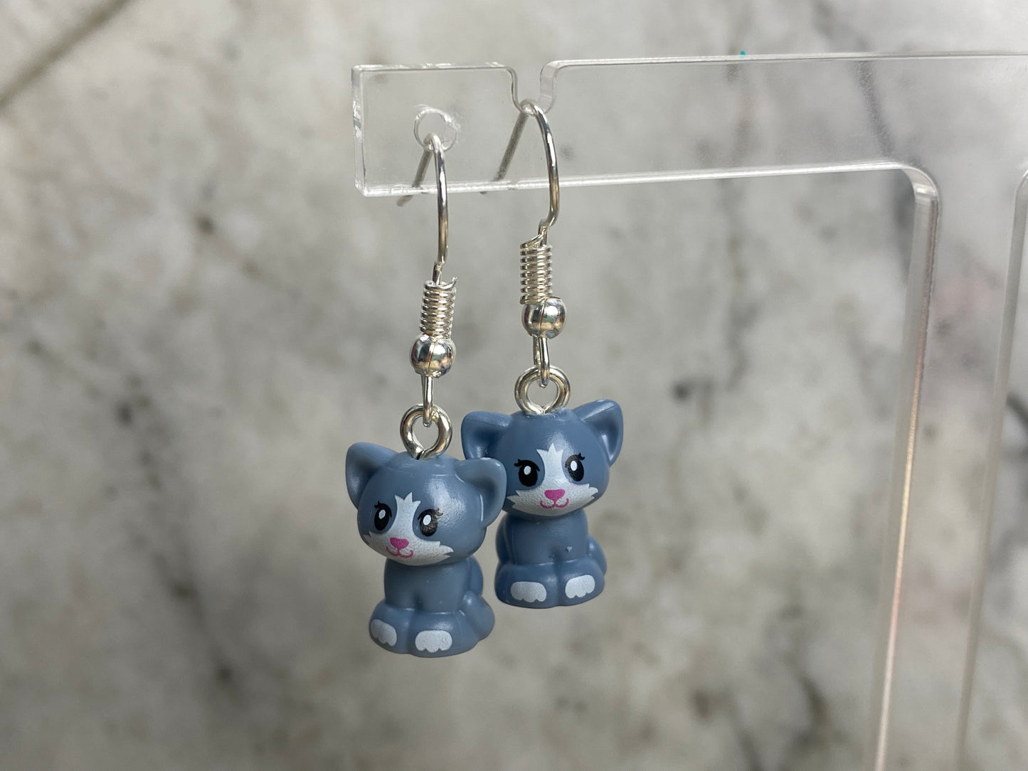 Handmade Brick Sitting Cat Drop Earrings