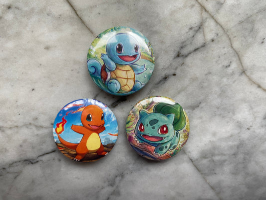 Bulbasaur Squirtle Charmander Trio Pokemon Pin Button Badges