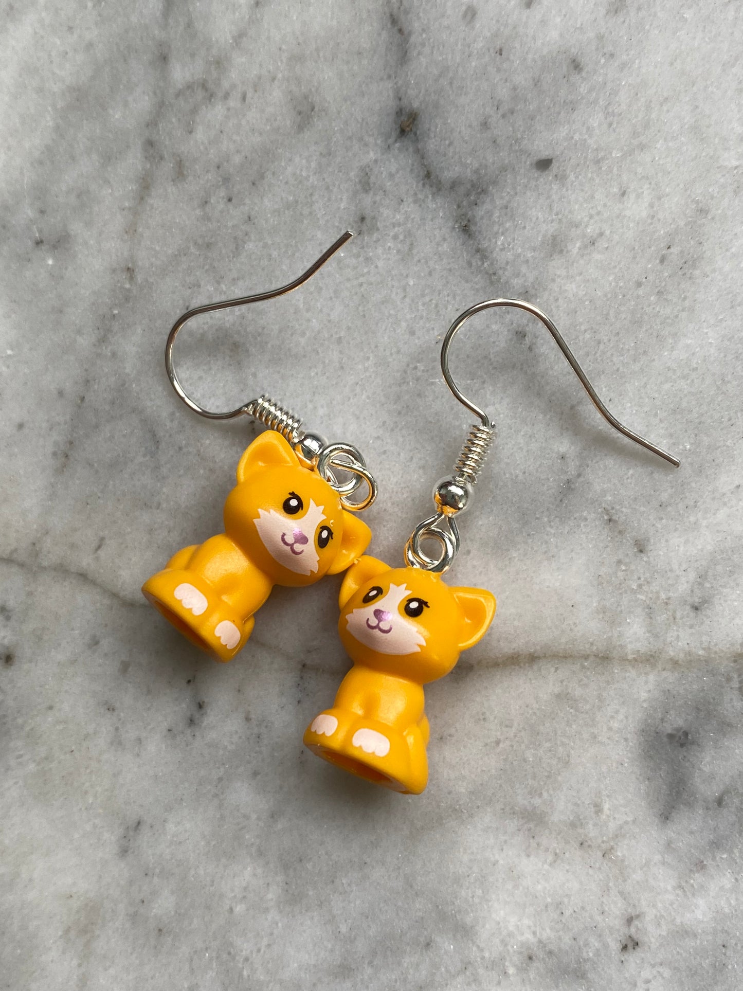 Handmade Brick Sitting Cat Drop Earrings